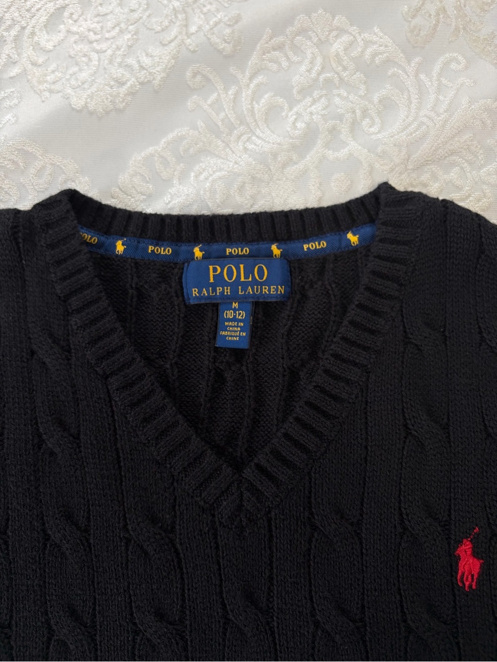 Polo Ralph Lauren Boys Cable Knit Sweater Vest Black With Red Pony Medium 10/12 - Picture 2 of 6